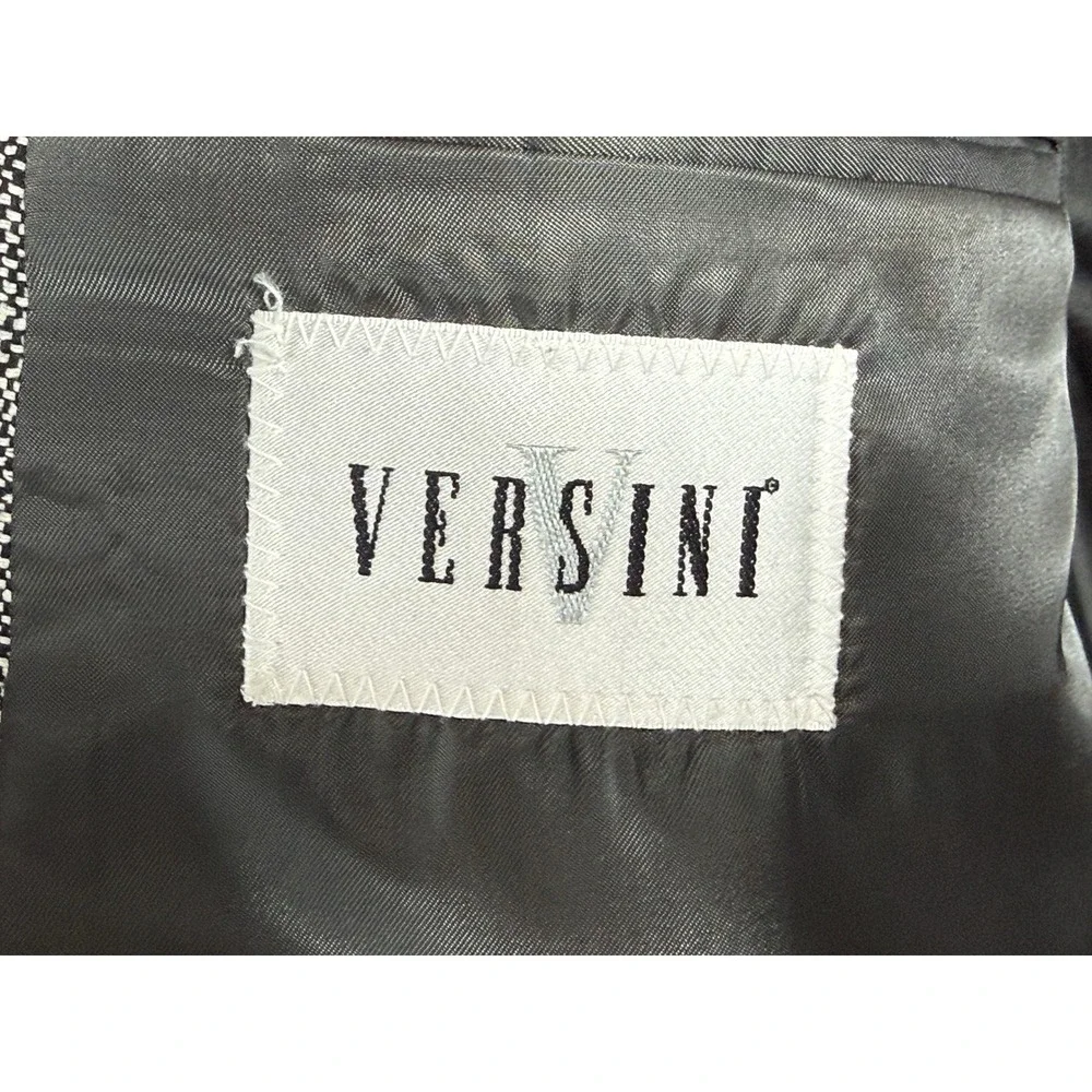 Vintage Versini Mens‎ 46L 100% Silk Blazer Grey Salt and Pepper Tweed Two Button
